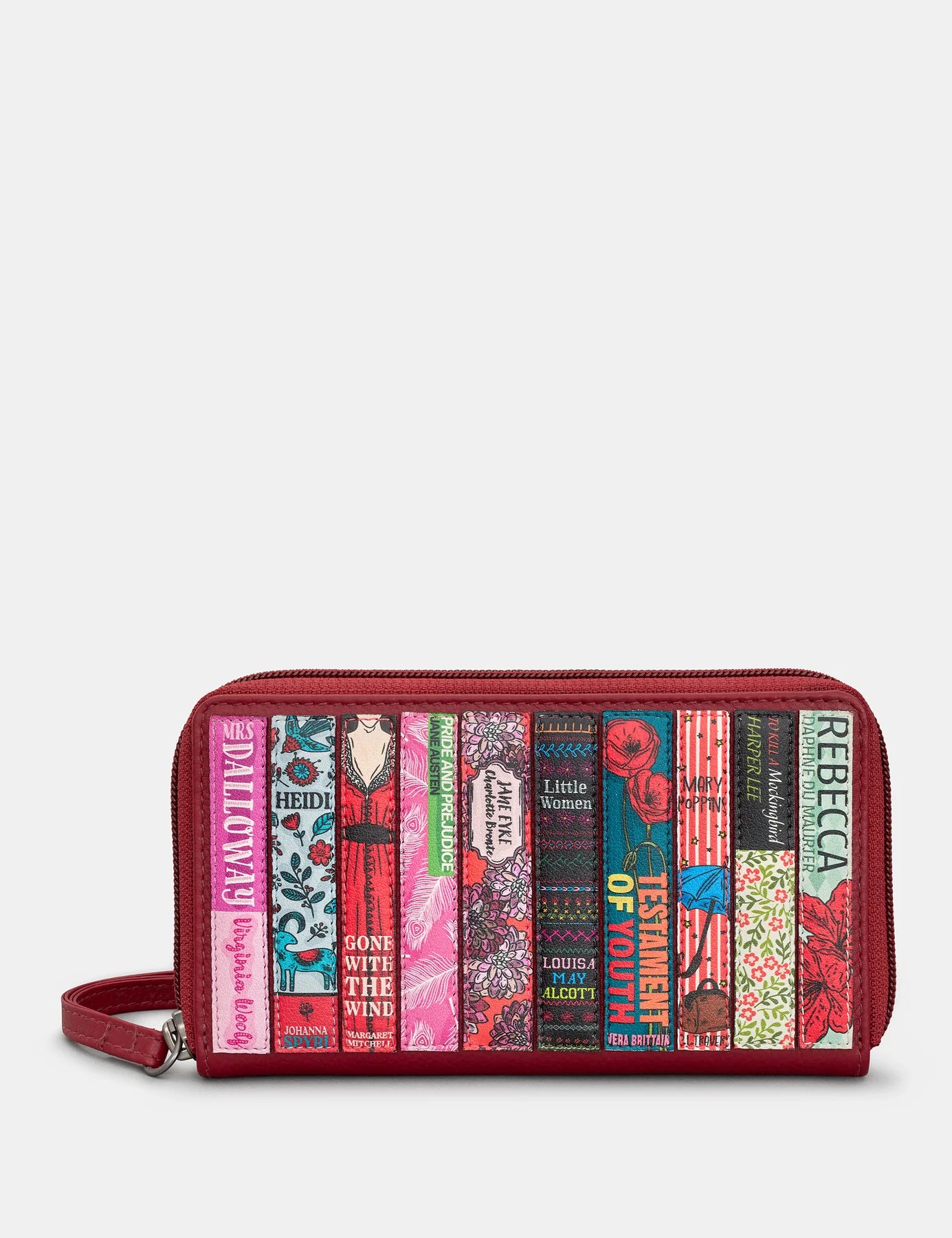 Cherry Red Bookworm Zip Around Purse with Wrist Strap