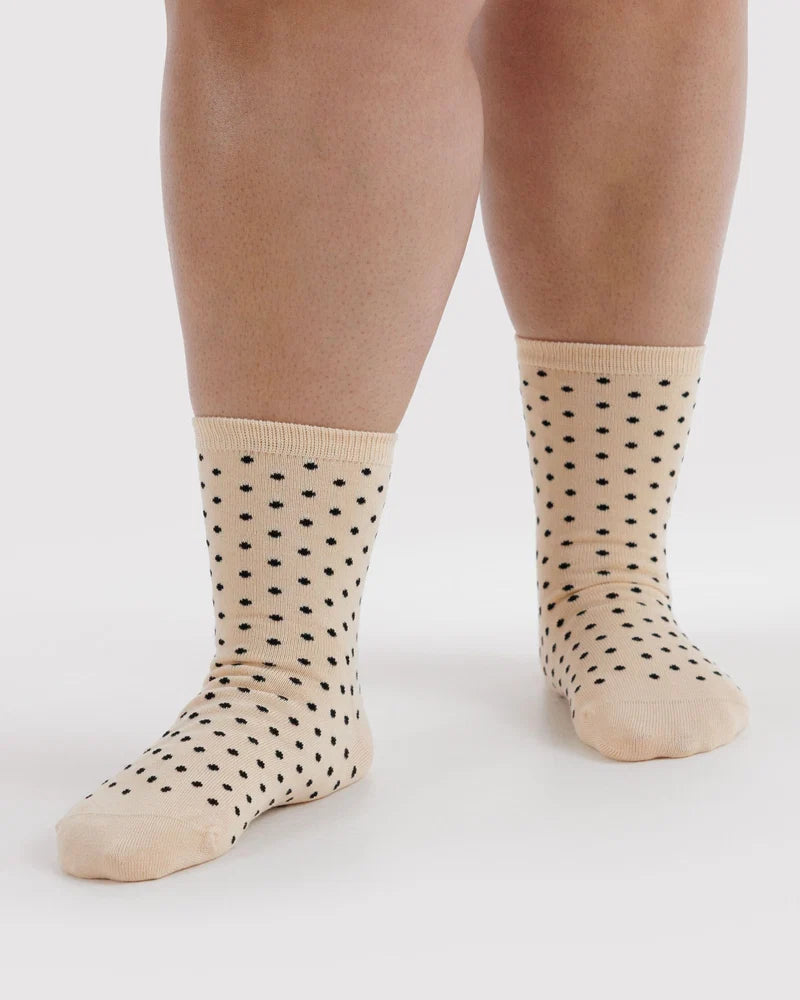 Micro Cream and Black Crew Socks