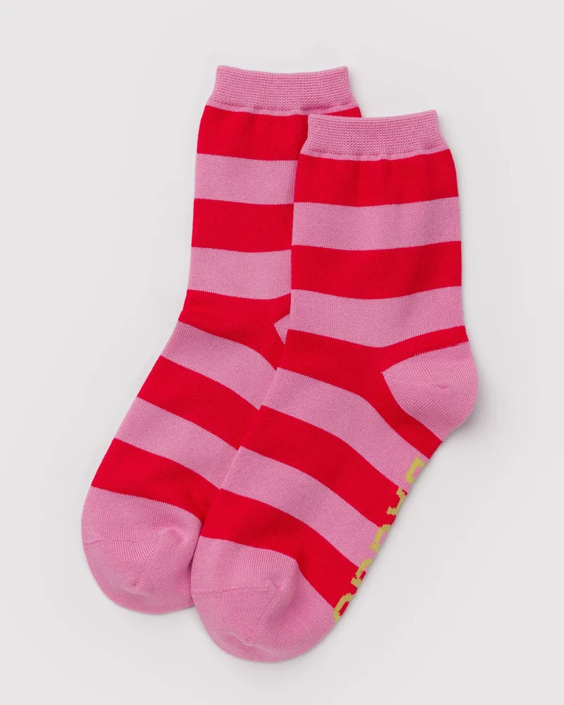 Pink Stripe Crew Socks