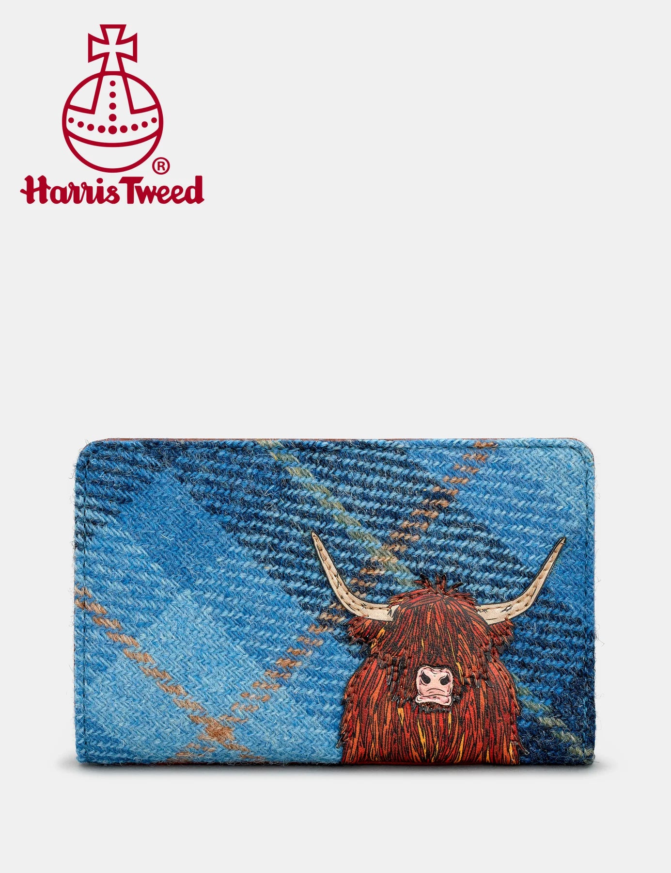 Blue Highland Cow Zip Around Purse