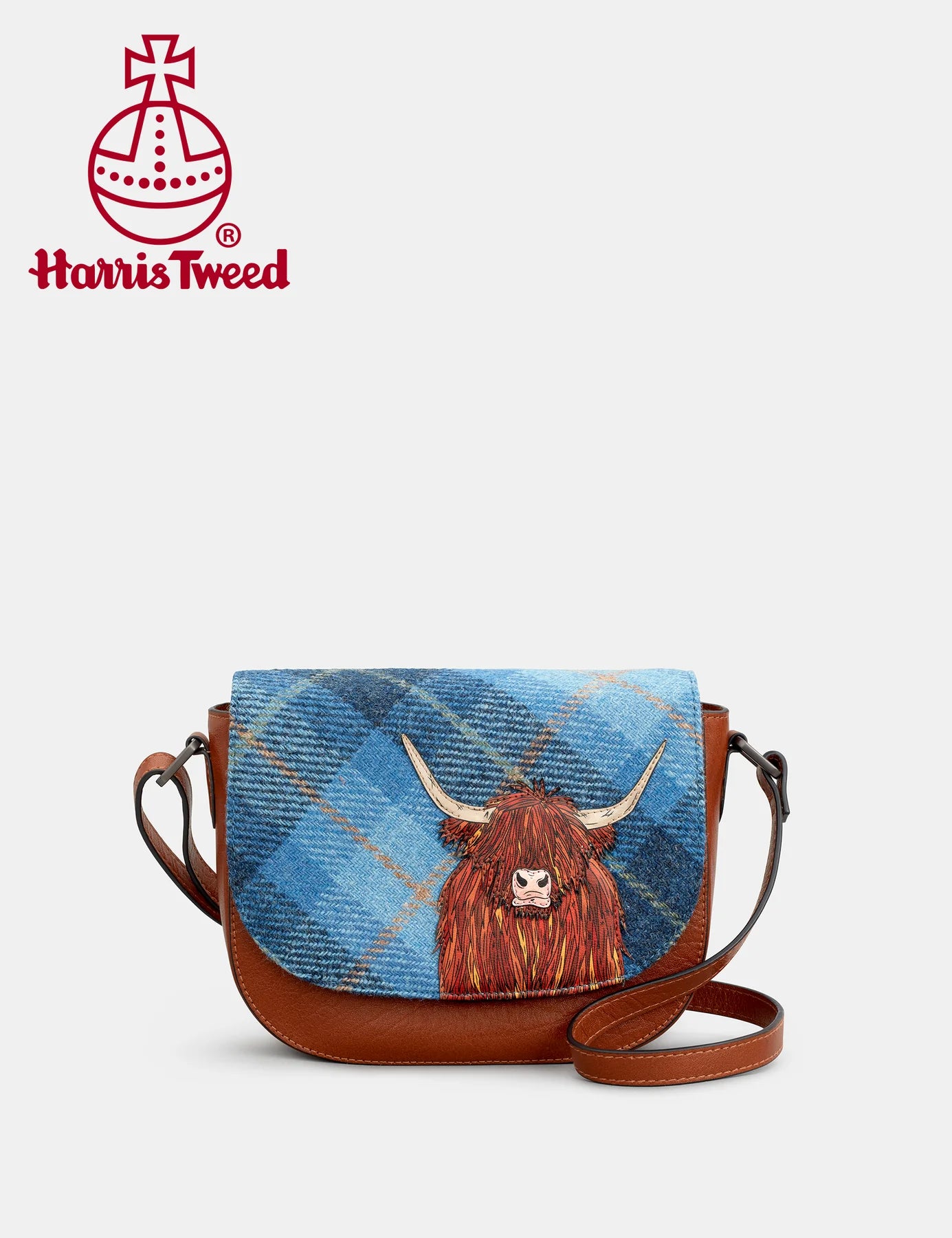 Blue Highland Cow Flap Over Cross Body Bag