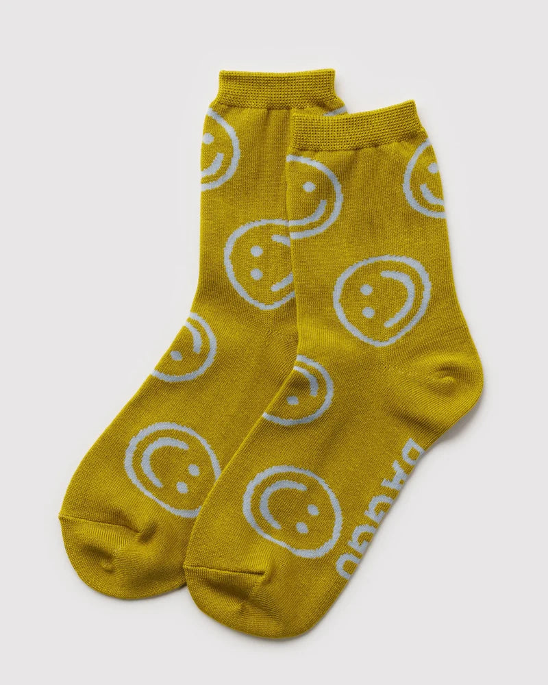 Ochre Happy Crew Socks