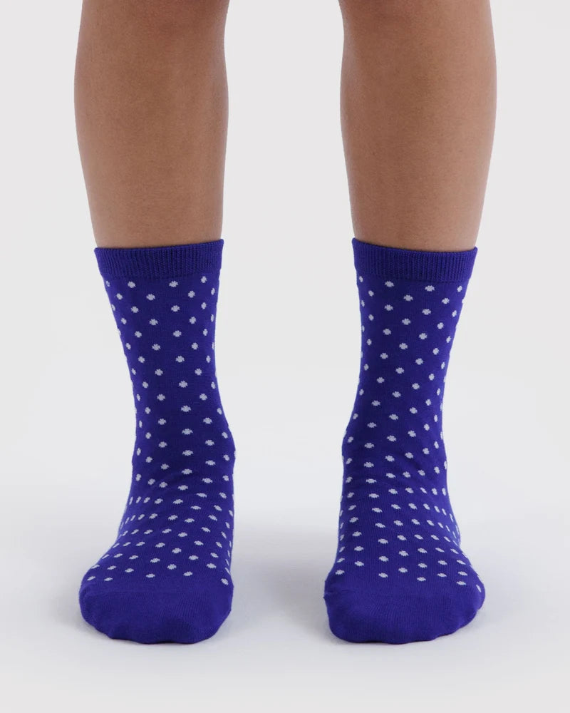 Micro Blue and White Polka Dot Crew Socks