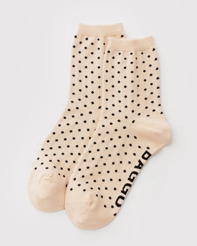 Micro Cream and Black Crew Socks
