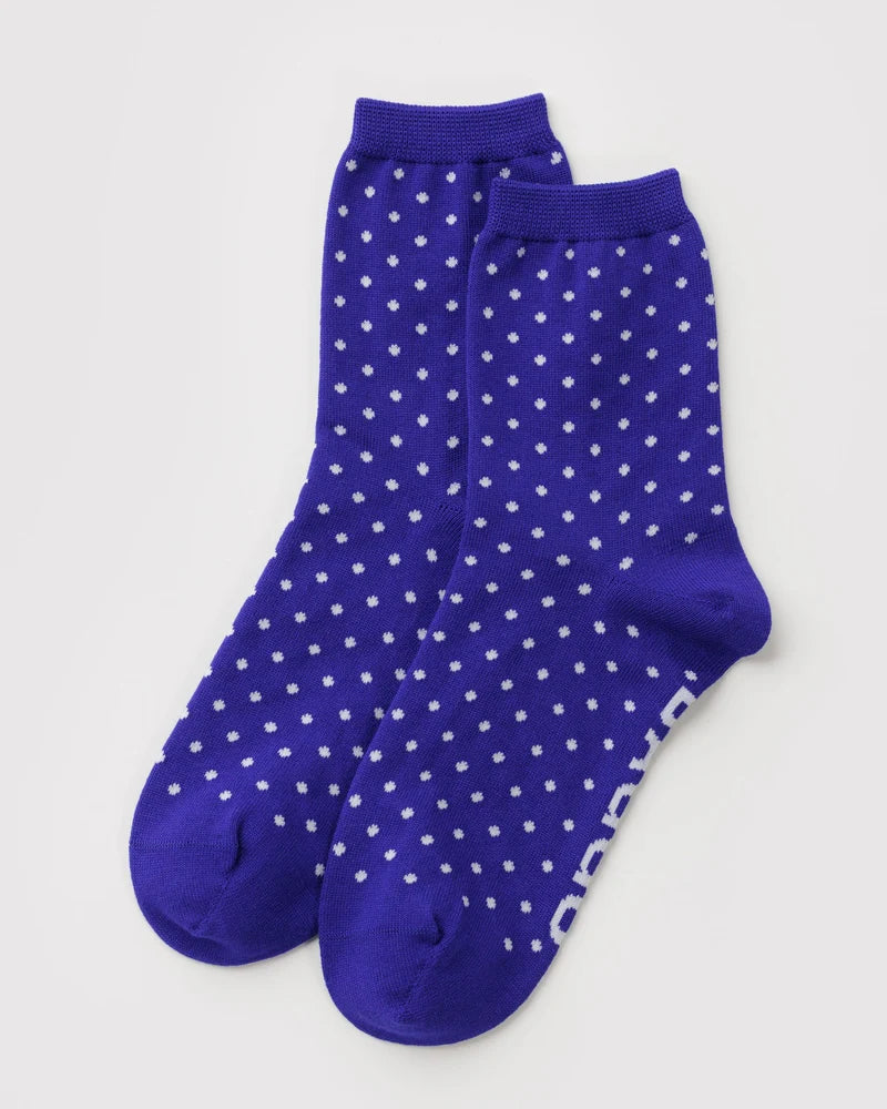 Micro Blue and White Polka Dot Crew Socks