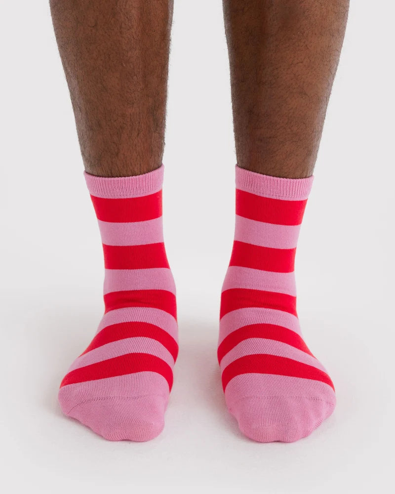 Pink Stripe Crew Socks