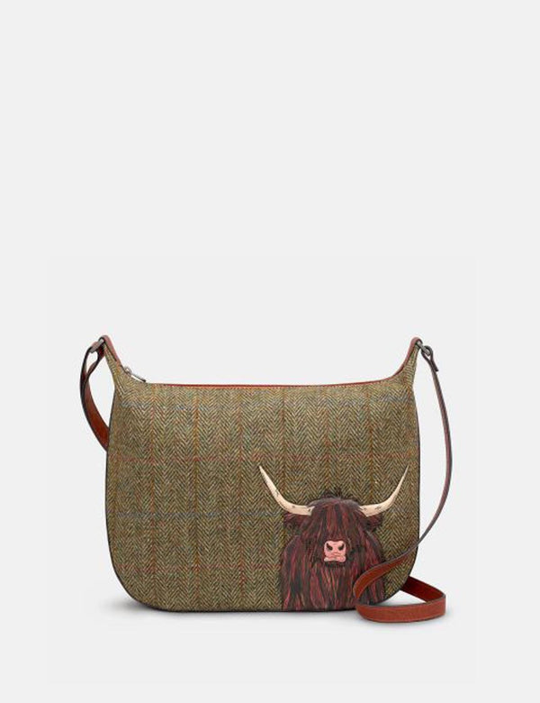 Tweed Highland Cow Hobo Bag