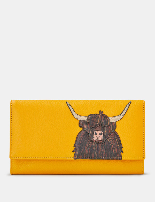 Highland Cow Flap Over Leather Purse