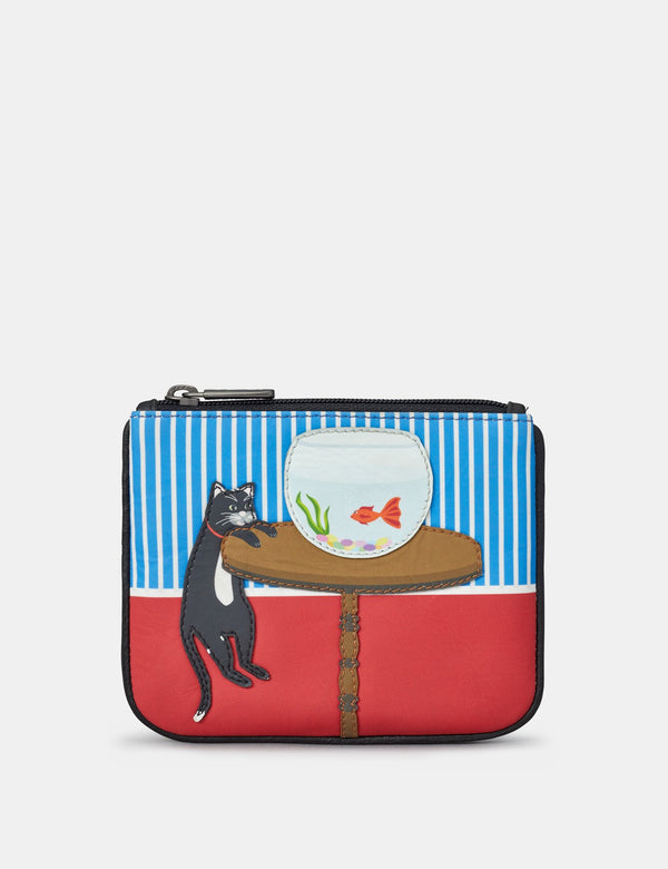 Leather Zip Top Cat and Fish Purse